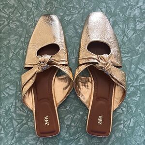 Zara Gold Metallic Mules